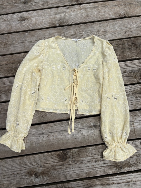 mine Tops - Mine Pale Yellow Eyelet Tie-Front Blouse